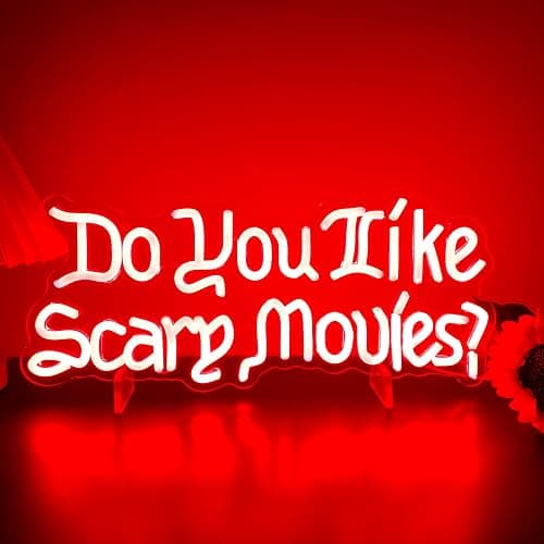 Artlast Do You Like Scary Movies Neon Sign LED Neon Light for Movie Night Party Decor Horror Movies Room Gothic Font Halloween Decoration 17"x5.98" Red Acrylic - Image 1