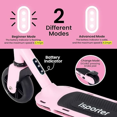 Aero iSporter Kids Electric Scooter | Hand Acceleraor & LED Lights | Electric scooters for Boys Girls Ages 6-12 | Rubber Deck Mat, Battery Indicator& Adjustable Heights thumbnail 6