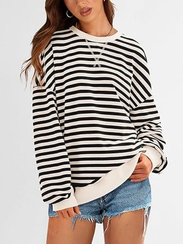 PRETTYGARDEN Womens Striped Oversized Sweatshirt Lightweight Fall Clothes | Stitching Crew Neck Sweatshirts Women, Long Sleeve Casual Loose Pullover Top, Color Block Y2K Outfits, Fashion Clothing thumbnail 4