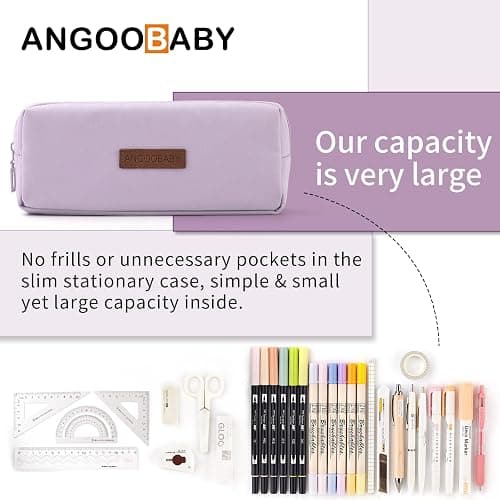 ANGOOBABY Small Pencil Case Student Pencil Pouch Coin Pouch Cosmetic Bag Office Stationery Organizer for Teen School-Purple thumbnail 3