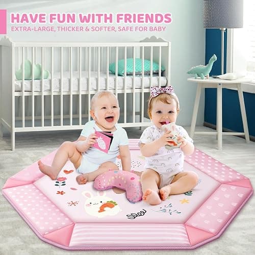 Baby Gym Play Mat, 8-in-1 Tummy Time Mat & Ball Pit with 6 Toys, Washable Baby Activity Mat for Visual, Hearing, Sensory, Motor Development, Babies Gift for Newborn Infant 0-3-6-9-12 Months (Pink) thumbnail 2