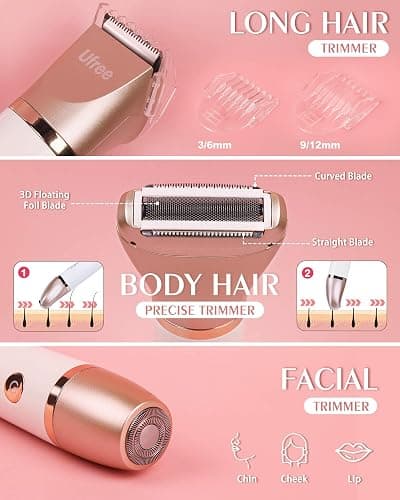 Ufree Electric Shaver Razors for Women Pubic Hair, Bikini Trimmer for Face and Body Hair, Wet & Dry Use Groomer, Hair Trimmer, Birthday Gifts for Women, Gold thumbnail 2