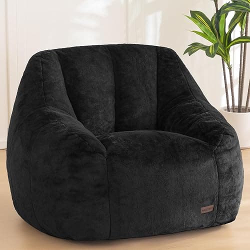 MAXYOYO Bean Bag Chair, Comfy Bean Bag Sofa with Back Support, Faux Fur Bean Bag Chair for Adults and Kids, Stuffed Floor Sofa for Living Room, Bedroom, Apartment, Black - Image 1