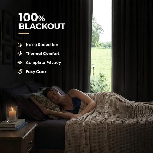 INOVADAY 100% Blackout Curtains for Bedroom Black Out Curtains 84 Inch Long | Beige Curtains for Living Room 2 Panels, Clip Rings Linen Look Blackout Drapes, Thermal Insulated Room Darkening,W50xL84 thumbnail 3