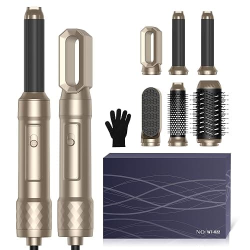 Airstyler Set 6 in 1 Haartrockner Hairstyler,1000W Warmluftbürste, 30mm Air Curling,Abnehmbar,3 Temperatur und Windgeschwindigkeit,Rundbürstenföhn zum Trocknen,Locken und Straighthen der Haare-GOLD - Image 1