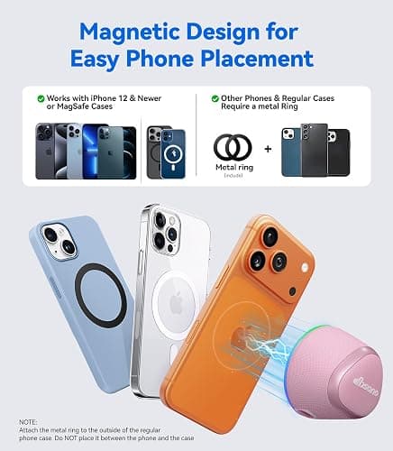 Portable Speaker Phone Stand Gifts: Easter Basket Stuffers for Teens Adults, 2 in 1 Magnetic Bluetooth Speakers, Loud Sound IPX5 Waterproof/9 Light Modes/TWS, Home/Office/Travel Essentials-Rose Pink thumbnail 5