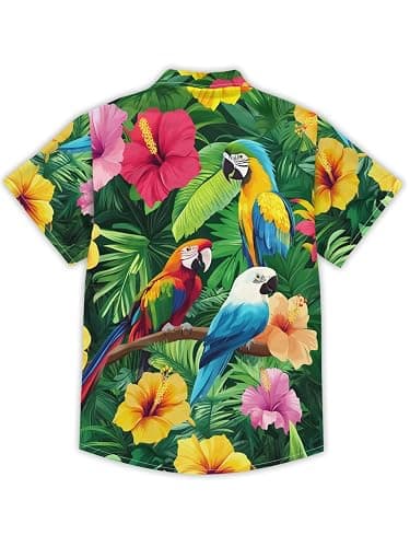 REVENEVER Boys Hawaiian Shirt Button Down Shirt Short Sleeve Cartoon Print Hawaiian Beach Shirt for Kids thumbnail 2