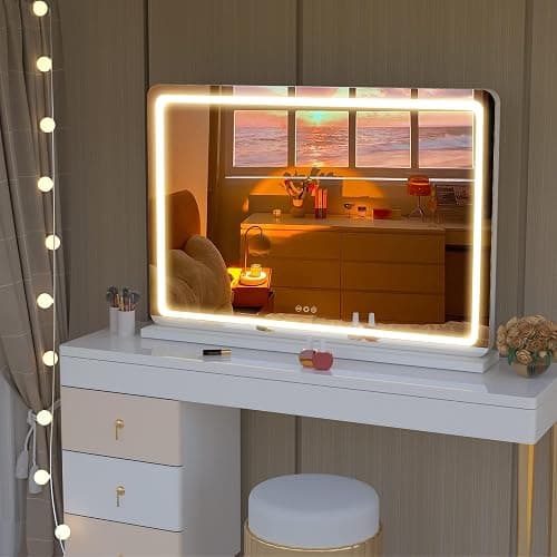 Hasipu Vanity Mirror with Lights, 70 x 50cm LED Makeup Mirror, Lighted Make up Mirrors with Dimmable 3 Modes, Touch Screen Control Vanity Mirrors Round White thumbnail 6