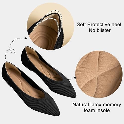 TINGRISE Women's Flats Shoes Pointed Toe Knit Ballet Comfortable Dressy Slip On Flat thumbnail 2