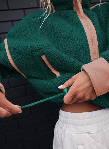Kumufenc Women's Fleece Sweatshirts Half Zip Pullover Long Sleeve Oversized Workout Crop Tops Hoodie with Pocket thumbnail 2