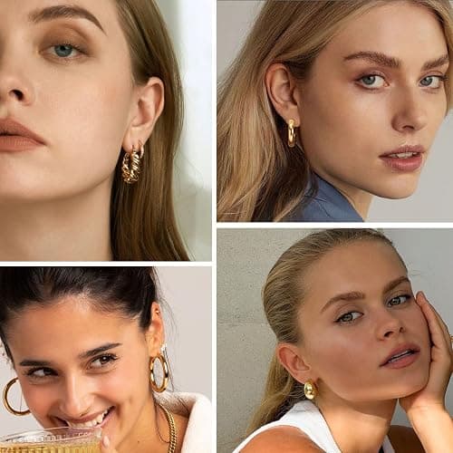 36 Pairs Gold Hoop Earrings Set for Women, Fashion Chunky Gold Hoop Earrings Multipack, Hypoallergenic Pearl Chain Twisted Statement Earring Pack for Birthday Party Jewelry thumbnail 3