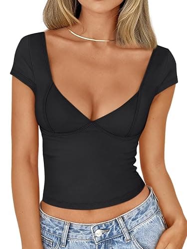 Trendy Queen Womens Summer V-Neck Backless Cute Tops Going Out Sexy Slim T-Shirts Y2K Clothes Corset Spring Outfits 2026 - Image 1