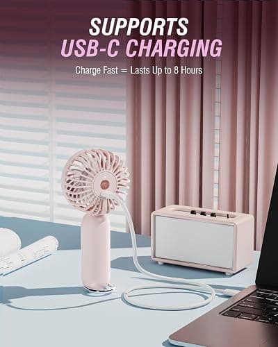 SABRENT ChillyPop Mini Portable Fan with Hanger, USB-C Rechargeable Handheld Personal Fan, 3 Speed Quiet Mini Cooling Fan, Up to 8H Runtime for Travel, Office, Bedroom, Camping in Rose (HF-M2WH-RSE) thumbnail 3
