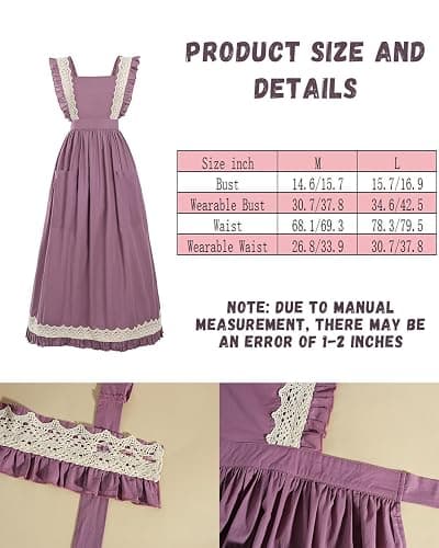 White Vintage Maid Ruffle Apron for Women Colonial Pioneer Peasant Apron Pinafore Adjustable Kitchen Gift thumbnail 5