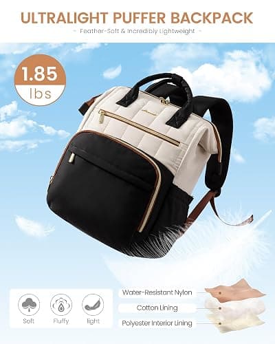 LOVEVOOK Puffer Backpack Purse for Women with 17 Inch Laptop Pocket, Nurse Teacher Work Bags for Gifts, Personal Item Travel Bag for College School, Cute Student Bookbag for Teen Girls Waterproof thumbnail 4
