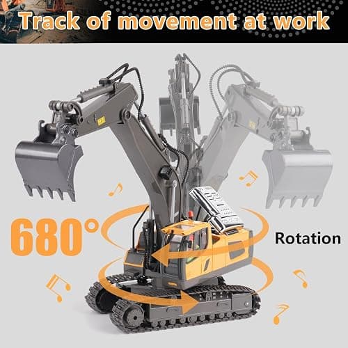 PREPOP Remote Control Excavator Toy for 6-12 yr Boys, Best Birthday Gifts for Kids 4-7 8 9 10 11 Year Old, RC Construction Toys with Metal Shovel, Lights, Sounds 2.4Ghz thumbnail 5