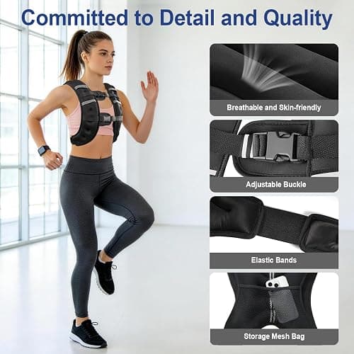 Zikopomi Weighted Vest Woman Man, 6lb/8lb/12lb/16lb/20lb/25lb/30lb Weight Vest with Reflective Stripes for Workout, Strength Training, Running, Fitness, Muscle Building, Weight Loss, Rucking Vest thumbnail 4