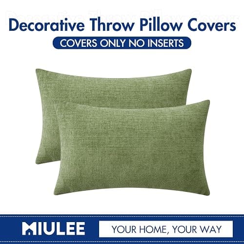 MIULEE Soft Chenille Lumbar Throw Pillow Covers Sage Green 12x20 Pack of 2 | Modern Home Decor, Classic Decorative Pillows, Solid Dyed Cases, Boho Couch Cushion Covers for Sofa Bed Living Room thumbnail 6