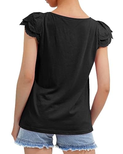 KEREDA Girls Short Sleeve Shirts Summer Tunic Tops Lace Openwork Ruffled Girls Cute Square Neck Clothes Blouse 5-14 Years thumbnail 5