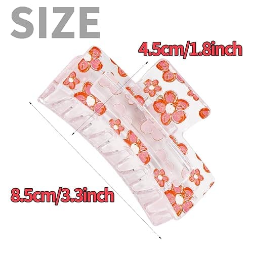 3PCS Flower Hair Claw Clips 3.3 Inch Cute Spring Rectangle Hair Clips Daisy Small Pink Flower NonSlip Hair Barrettes Strong Hold Hair Clamps Fashion Hair Accessories for Women Girls thumbnail 2