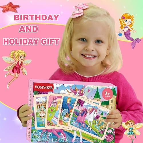 Wooden Puzzles for Kids Ages 4-6, 4 Packs 24 PCs Unicorn Mermaid Princess Fairy Jigsaw Puzzles, Preschool Educational Brain Teaser Toys for Girls 3 4 5 6 Years Old. thumbnail 7
