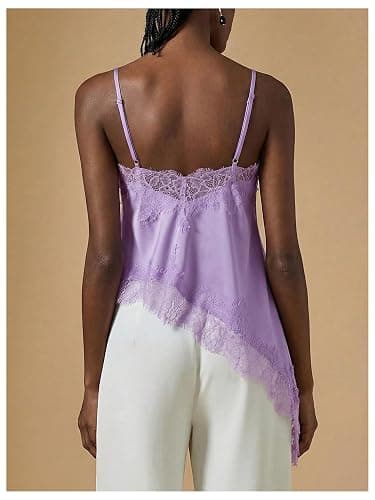Verdusa Lace Asymmetrical Tops Satin Spaghetti Strap Camisole for Women Going Out thumbnail 2