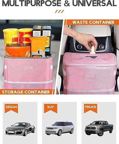 HOTOR Car Trash Can with Lid and Storage Pockets - 100% Leak-Proof Organizer, Waterproof Garbage Can, Multipurpose Trash Bin for Car, 2 Gallons, Pink thumbnail 5