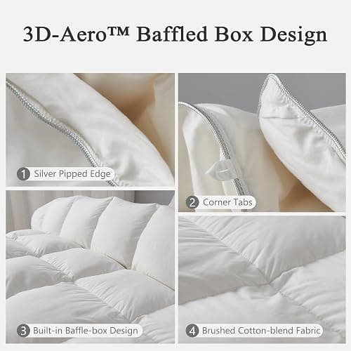 DWR Heavyweight Down Feather Fibers Comforter Full/Queen, Ultra-Soft Cotton Blend Fabric, High Fill-Power 55oz Overfilled Winter Warm Hotel Duvet Insert for Cold Weather/Sleeper (90x90, White) thumbnail 4
