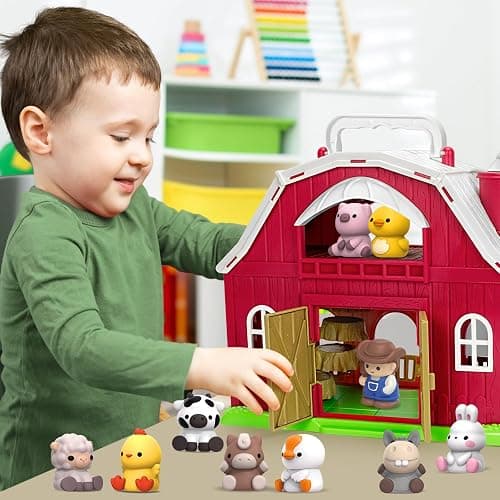 KMUYSL Toys for 1 2 3 Years Old Boys Girls, Big Red Barn Farm Animal Playset for Boys Girls, Learning Montessori Toys, Christmas Birthday Easter Gift for Baby Kids Toddlers Age 12-18 Months thumbnail 2