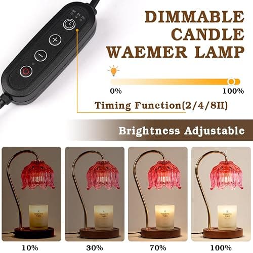 Funistree Pink Candle Warmer Lamp with Timer, Dimmable Candle Lamp Warmer, Birthday Gift Idea for Women Mom Who Have Everything, House Warming for New Home, Lotus Wax Melt Warmer for Jar Candles thumbnail 6