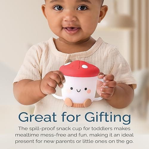 Itzy Ritzy Toddler Snack Cup - Spill-Proof Snack Cup for Toddlers with Soft Silicone Lid for Easy Food Access - Easy-To-Hold Kids Snacks Container With Handles - Ideal for 12 months & Up (Mushroom) thumbnail 7