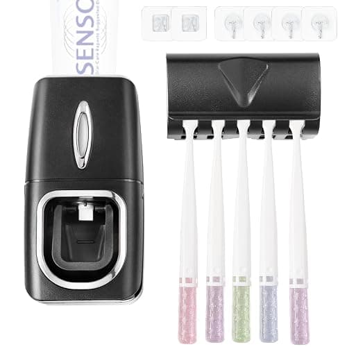 RIDGEPOLE Toothbrush Holder and Toothpaste Dispenser Set, Automatic Toothpaste Squeezer Dispenser, Dispenser Toothpaste Squeezer Kit, Wall Mounted Bathroom Accessories (Black) - Image 1