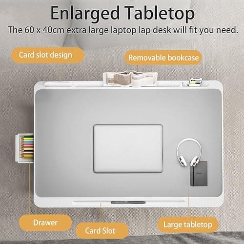 Laptop Desk for Bed, Laptop Bed Tray Table, Foldable Laptop Table with Storage Drawer and Book Stand, Laptop Bed Table for Writing Working Reading (Gray) thumbnail 6