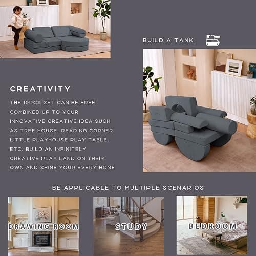 jela Kids Couch 14PCS Luxury, Floor Sofa Modular Furniture for Adults, Playhouse Play Set for Toddlers Babies, Modular Foam Play Couch, Modular Sofa (Charcoal, 57"x28"x18") thumbnail 8