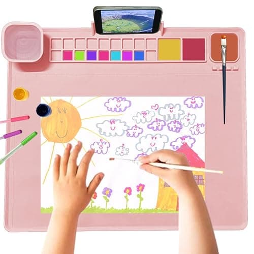 Silicone Craft Mat, Thick Nonstick Nonslip Silicon Mat for Crafts - Creator Painting 23.6"x19.7" with 20 Paint Dividers (Pink) - Image 1