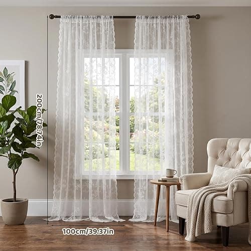 1 Piece Lace Curtains, Drop Vintage Flowers Lace Curtain Soft Lightweight, Lace Curtains For Windows, Country House Style Long Lace Net Curtains For Kitchen Bedroom Living Room Balcony, 100x200cm thumbnail 2