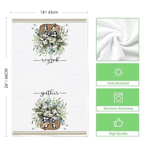 Artoid Mode Eucalyptus Truck Flowers Basket Spring Kitchen Towels Dish Towels, 18x26 Inch Farmhouse Decoration Hand Towels Set of 4 thumbnail 3