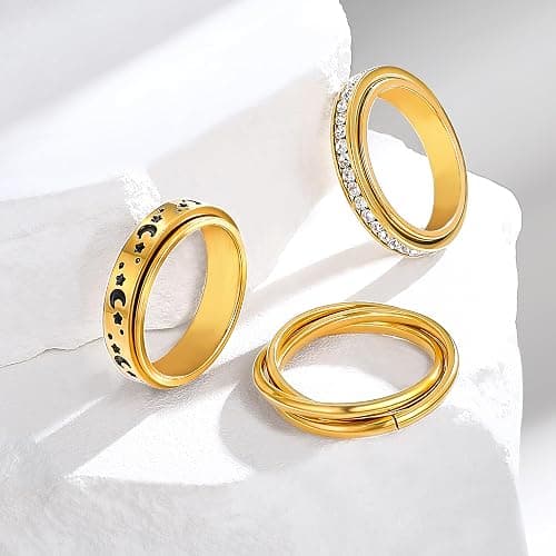 FEYIR 8 Pcs Fidget Rings for Women Anxiety Spinner Stainless Steel CZ Band Ring Spinning Rings Set for Anxiety thumbnail 3