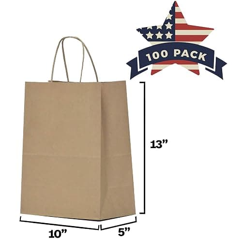 Qutuus 10x5x13 Kraft Paper Bags 100 Pcs Kraft Shopping Bags, Paper Gift Bags for Retail, Merchandise, Recycled Bulk Paper Sacks, Brown Paper Bags with Handles Bulk thumbnail 2