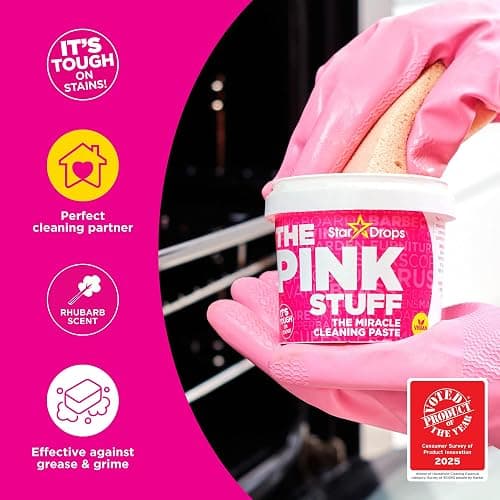 Stardrops - The Pink Stuff Bathroom Cleaning Kit – Cleaning Paste, Bathroom Foam Spray, Toilet Foaming Powder, SQeeZY Sponge & 3 Microfiber Cloths – Tough on Stains, Grease & Soap Scum thumbnail 3