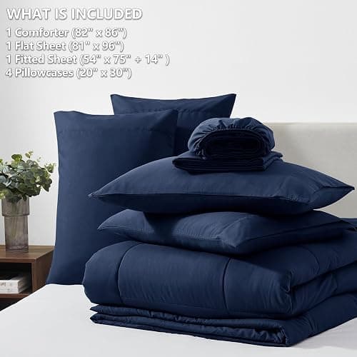 CozyLux Full Size Comforter Sets Navy Blue, 7 Pieces Bed in a Bag, Navy Comforter Full Size, All Season Bedding Sets with Stitch Quilted Comforter, Flat Sheet, Fitted Sheet, Pillowcases thumbnail 6