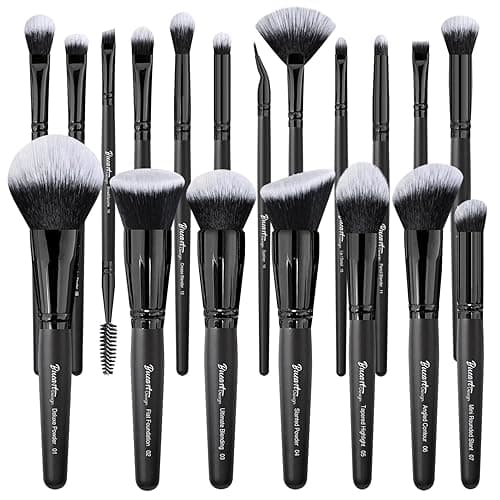 Bueart Design 19Pcs ULTRA SOFT Black labeled DENSE HAIR Makeup Brushes set Contains large powder Flat Foundation Ultimate Blending Make up Brush set Blush Face Brush Concealers contour Eyeshadow - 16Pcs Brushes