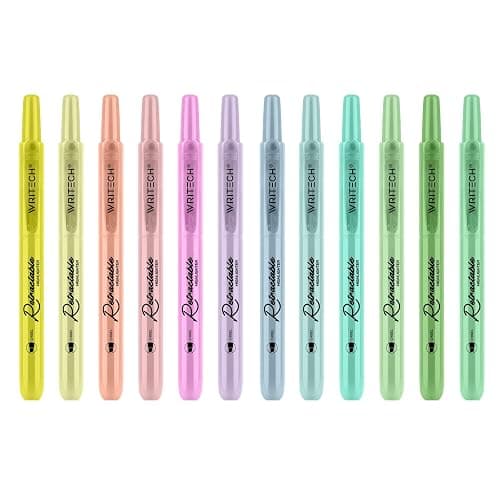 WRITECH Retractable Highlighters Assorted Colors: Chisel Tip Click Aesthetic Highlighter Marker Pens Pack Multi Colored Ink No Bleed Smear for Highlighting Journaling (12ct Neutral) thumbnail 5