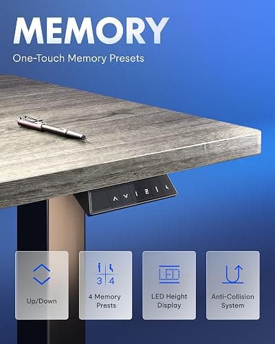 FLEXISPOT EN1 One-Piece Standing Desk, Electric Adjustable with 4 Memory Presets, 176 LBS Capacity, Stable & Quiet, Seamless Desktop for Home Office & Dual Monitors, 48"x24" Gray Wood thumbnail 6