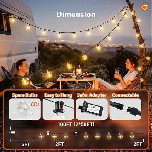 addlon 100FT Outdoor String Lights G40 with Remote, 54 LED Shatterproof Bulbs, Dimmable Patio Globe Lights Waterproof, Hanging Outside Lighting for Backyard, Garden, Deck, Balcony, Porch, Café, Decor thumbnail 5