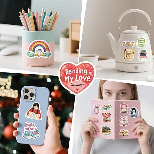 100 PCS Book Stickers for Kindle, Holographic Thickened Aesthetic Reading Bookish Vinyl Stickers for Kindle Water Bottles| Easier to Peel Off| Scratch & Fade Resistant| No Curling| Reusable thumbnail 7