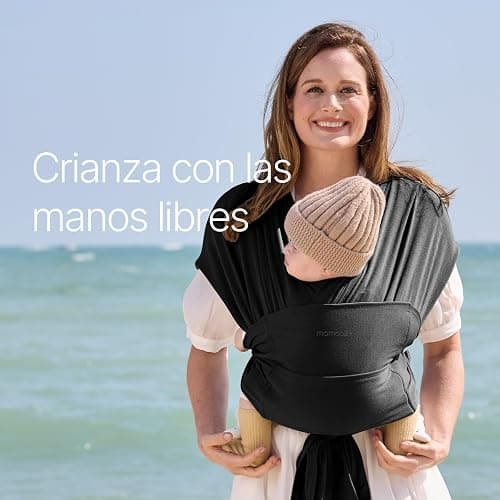 Momcozy Fular portabebés recién nacidos – Fácil de poner anillo de sling Fular portabebés transpirable para manos libres – Portabebés ajustable de 3,6 kg a 15 kg (negro) thumbnail 6