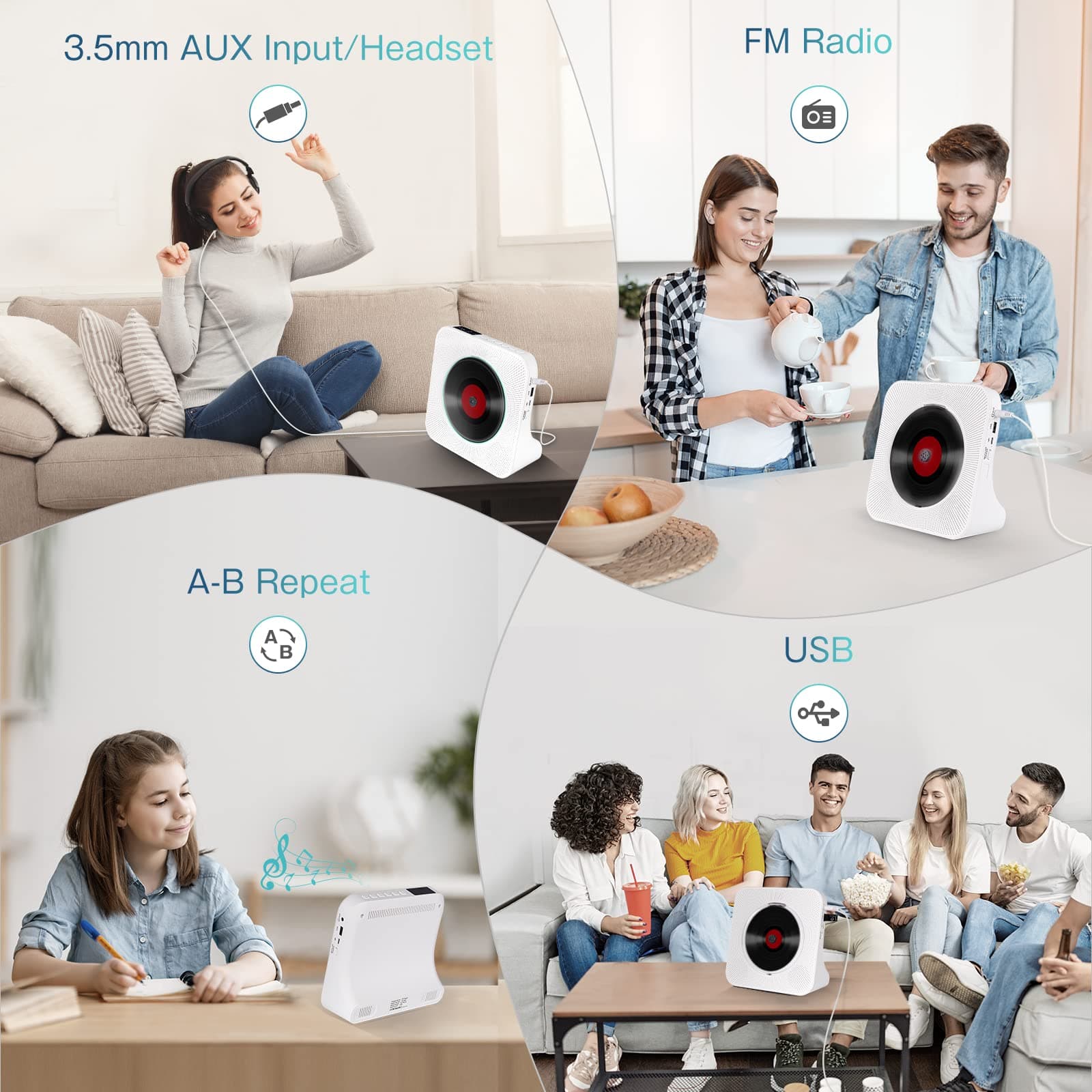 CD Player with Bluetooth Transmitter, Portable CD-Player Built-in HiFi Speakers LED Display, Music Kpop Mp3 Player Home Audio, FM Radio, Timer, USB, AUX, Remote Control, Mother Days Gift thumbnail 6