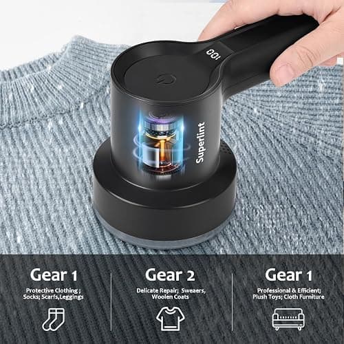 SUPER LINT Electric Fabric Shaver Electrostatic Brush, LED Display, 3-Speeds, Rechargeable Sweater Shavers to Remove Pilling for Clothing, Couch, Furniture, Black thumbnail 2