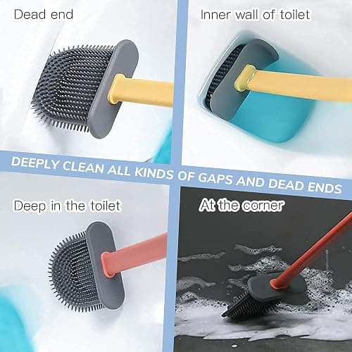 Toilet Brush, 2 Pack Bathroom Silicone Toilet Brushes and Holder Sets with No-Slip Long Plastic Handle and Soft Flexible Bristles, Toilet Brushes with holders and Base for Anti-drip (White) thumbnail 6